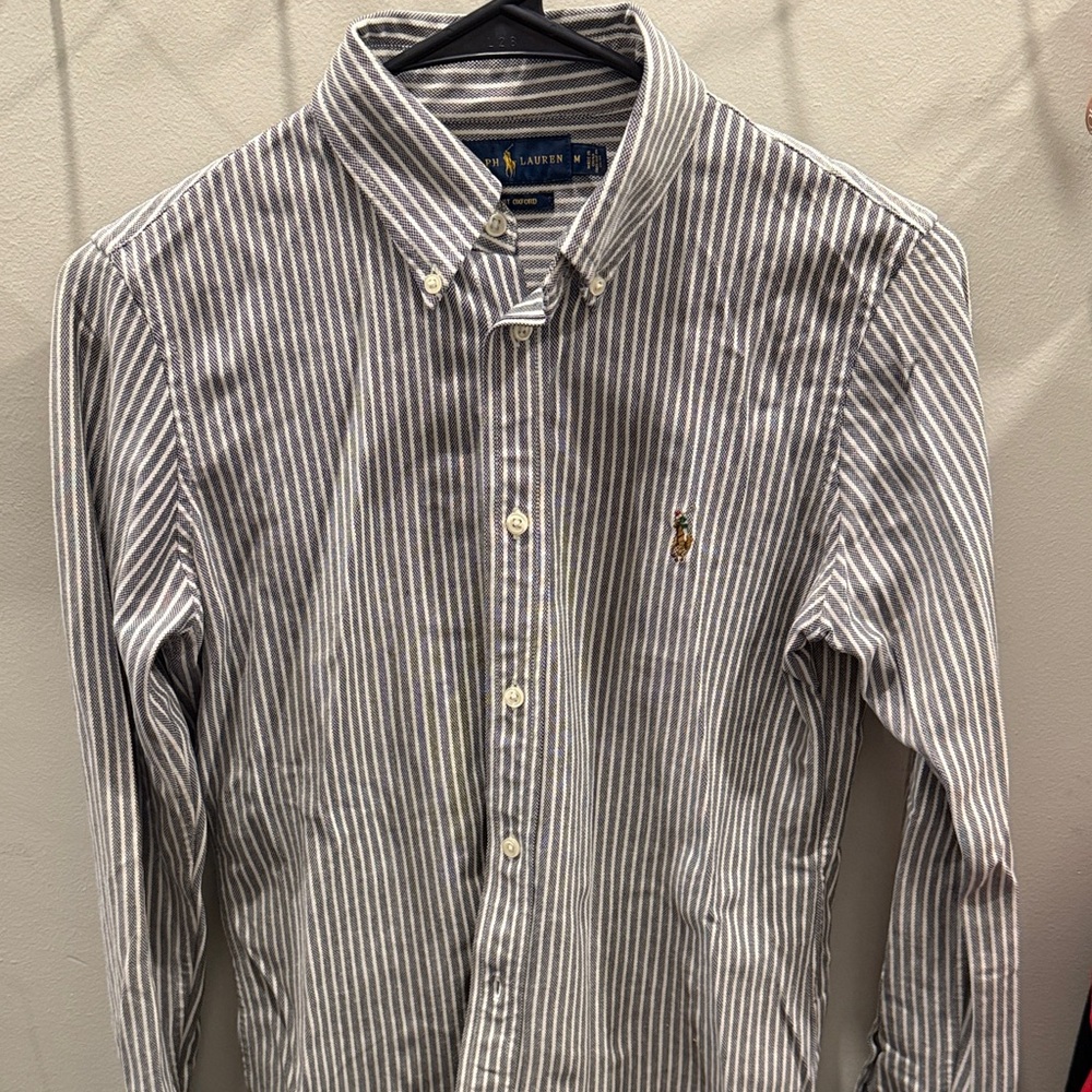 Ralph Lauren Women’s White and Gray Striped Shirt
